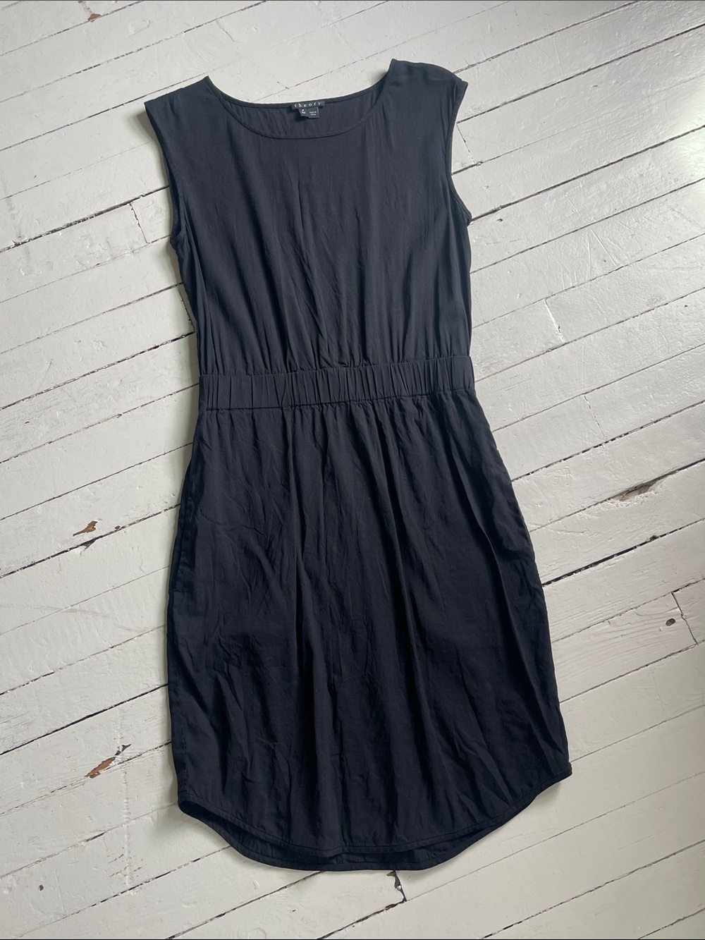 Theory Versatile Black Mini Tank Dress, Petite, Linen Blend